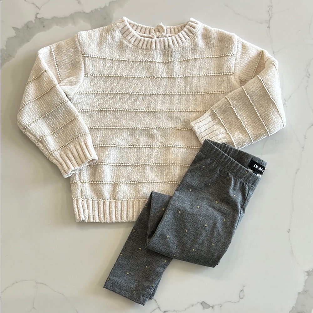 DKNY Cream Sweater and Leggings Set, Size 3T